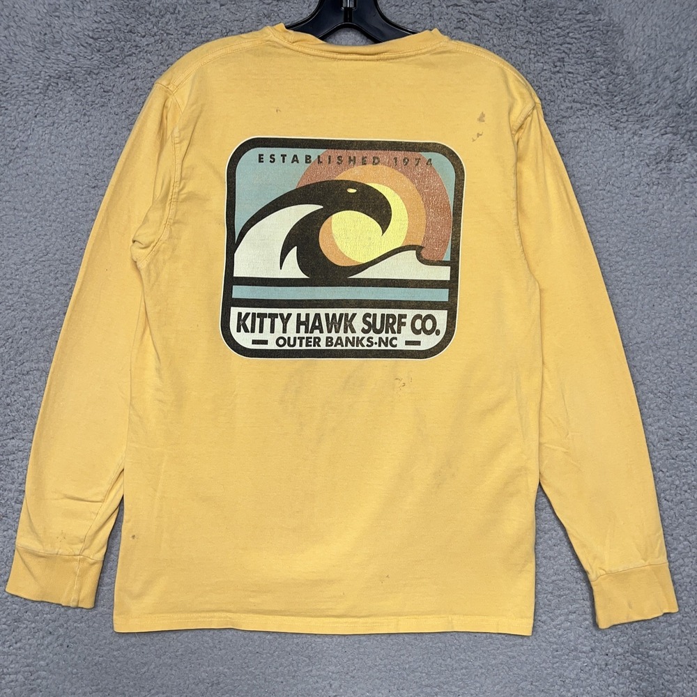 Kitty Hawk Surf Co.‎ Outer Banks Shirt Men's Size SM Yellow 2-Sided Long Sleeve